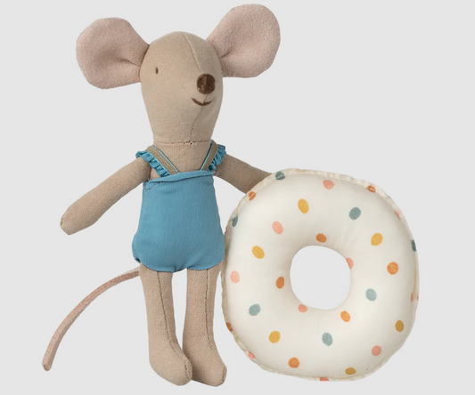 MAILEG BEACH MOUSE WITH FLOAT, LITTLE SISTER MULTI DOT