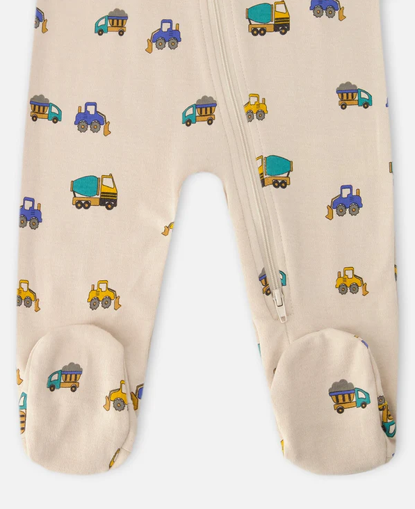 DEUX PAR DEUX ONE-PIECE PYJAMA BEIGE TRUCK