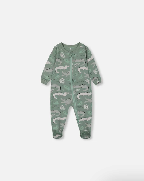 BABY ONE PIECE PAJAMA GREEN CROCODILES