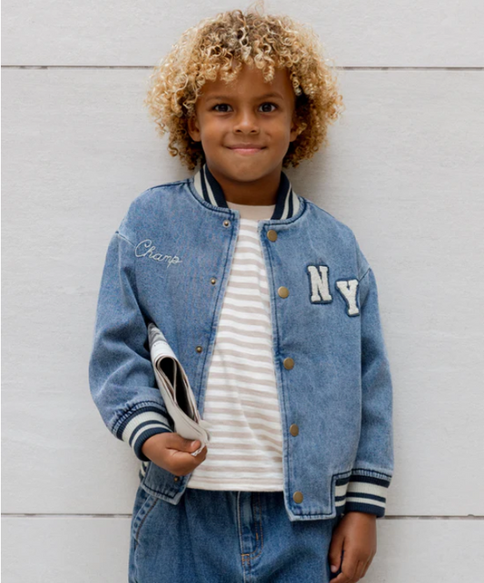 RYLEE & CRU VARSITY JACKET - INDIGO DENIM