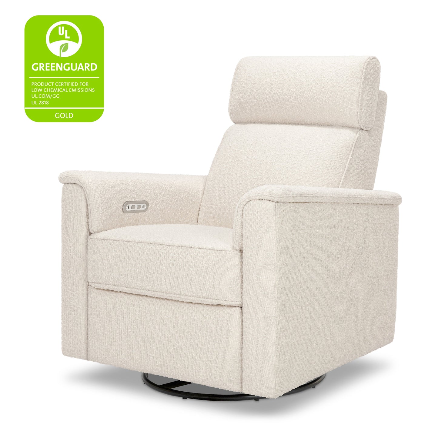 Willa Power Glider Recliner w/ adj. headrest & USB in Performance Grey Eco-Weave w/Light Wood Base