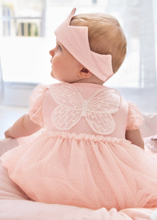 MAYORAL TULLE ROMPER WITH CROWN- BLUSH