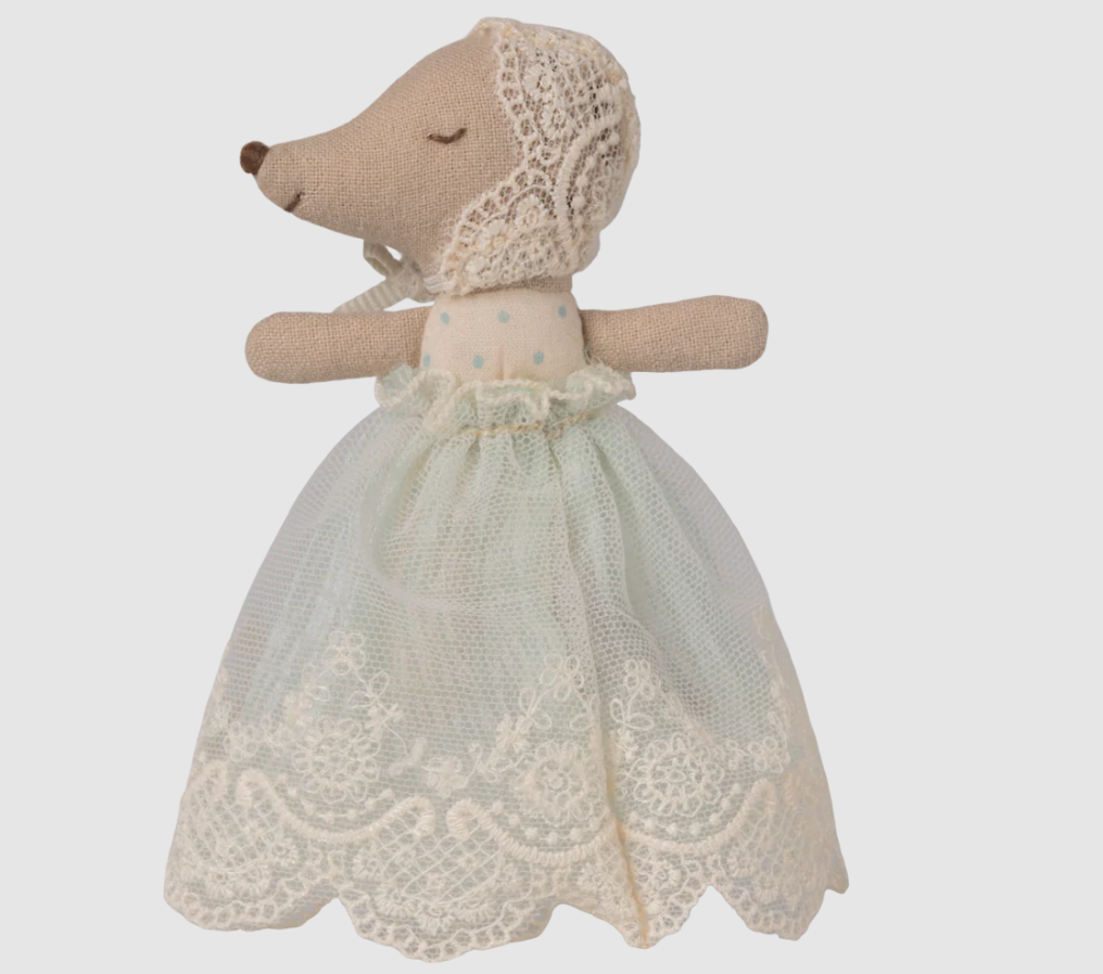 MAILEG BABY MOUSE IN GOWN - MINT
