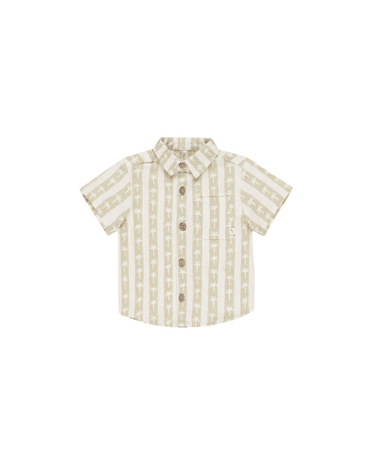 RYLEE AND CRU COLLARED SHORT SLEEVE SHIRT PALM STRIPE