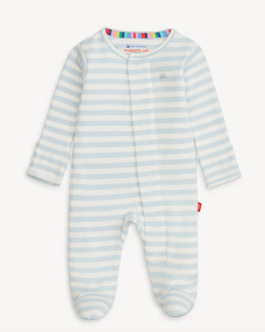 BLUE STRIPE ORGANIC COTTON MAGNETIC FOOTIE