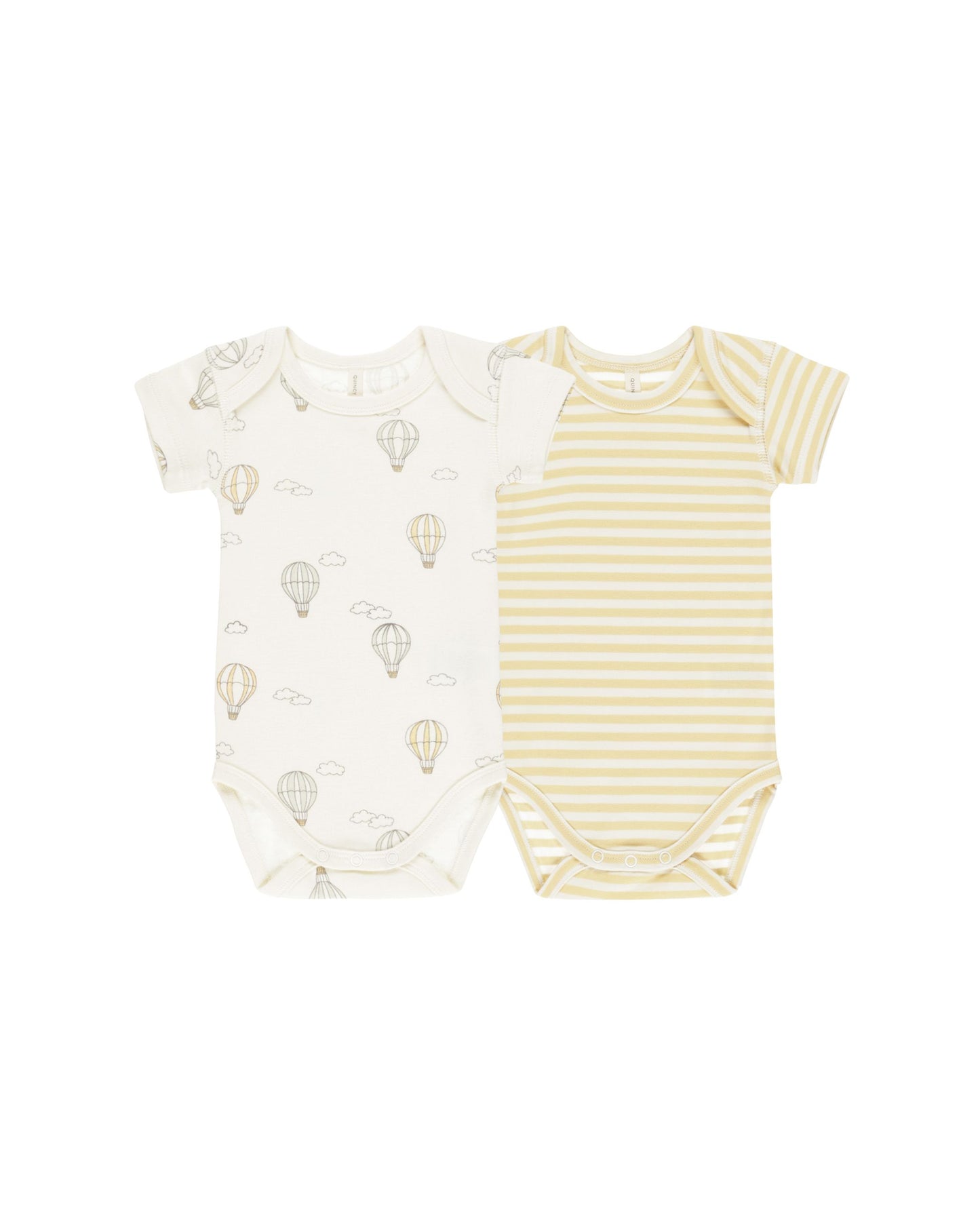 QUINCY MAE SHORT SLEEVE BODYSUIT 2 PACK, HOT AIR BALLOONS, YELLOW STRIPE