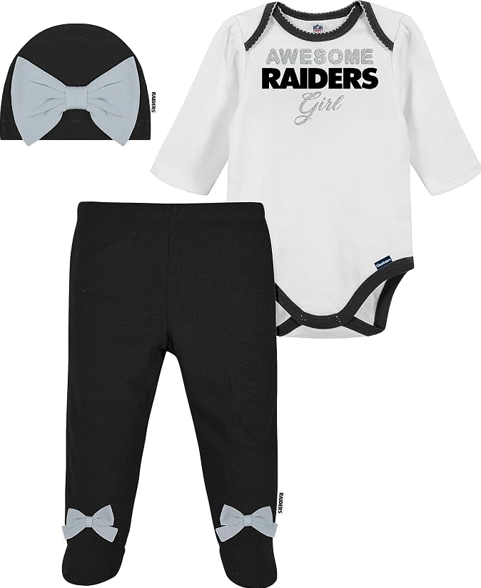 LAS VEGAS RAIDERS BODYSUIT, PANT AND CAP SET