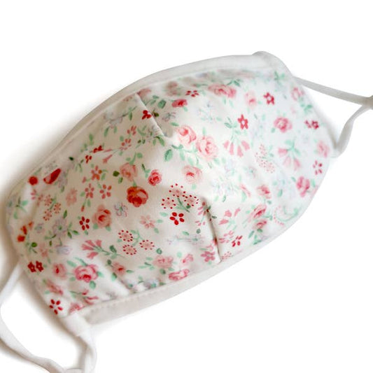 KIDS REUSABLE/WASHABLE COTTON FACE MASK - ADJUSTABLE - FLORAL/PINK