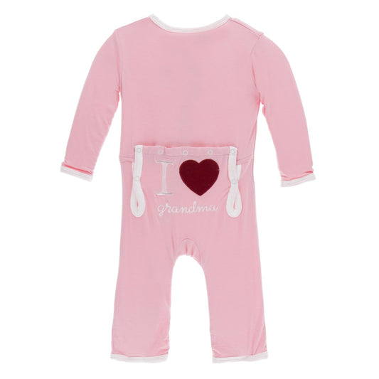 KICKEE PANTS APPLIQUE COVERALL WITH ZIPPER - LOTUS I LOVE GRANDMA