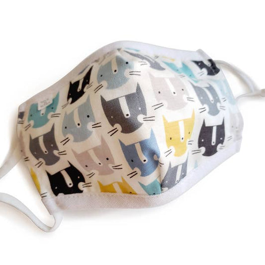 KIDS REUSABLE/WASHABLE COTTON FACE MASK - ADJUSTABLE - FOX/BLUE