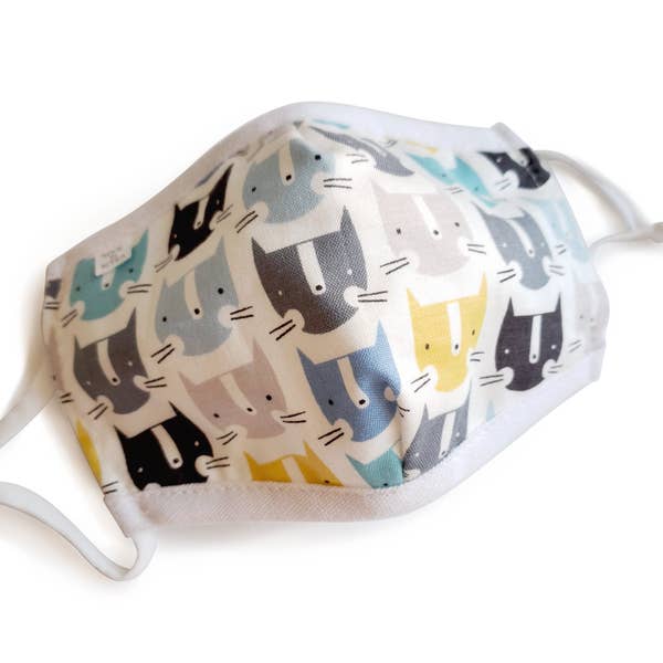 KIDS REUSABLE/WASHABLE COTTON FACE MASK - ADJUSTABLE - FOX/BLUE