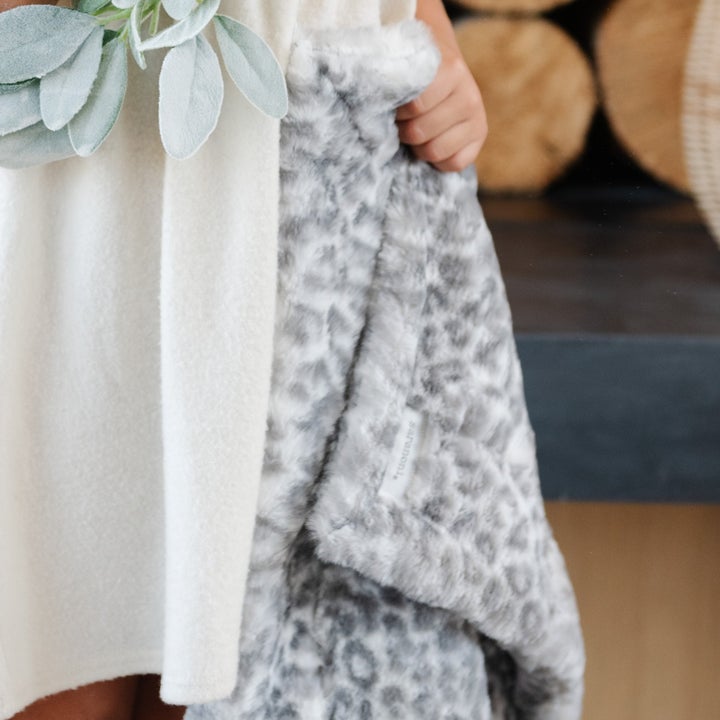 SNOW LEOPARD FAUX FUR RECEIVING BLANKET