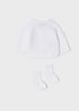 MAYORAL LONG CARDIGAN AND SOCKS - WHITE
