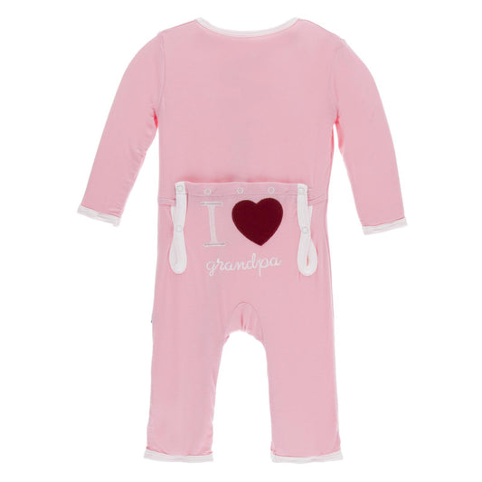 KICKEE PANTS APPLIQUE COVERALL ZIPPER - LOTUS I LOVE GRANDPA