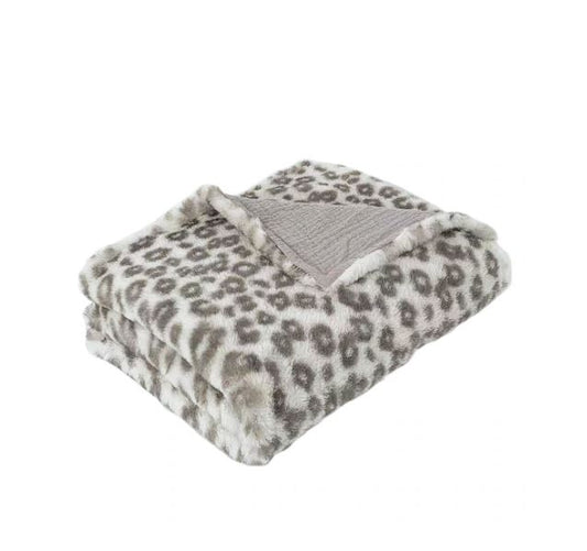 CHARMANTE FAUX FUR BLANKET GRAY LEOPARD