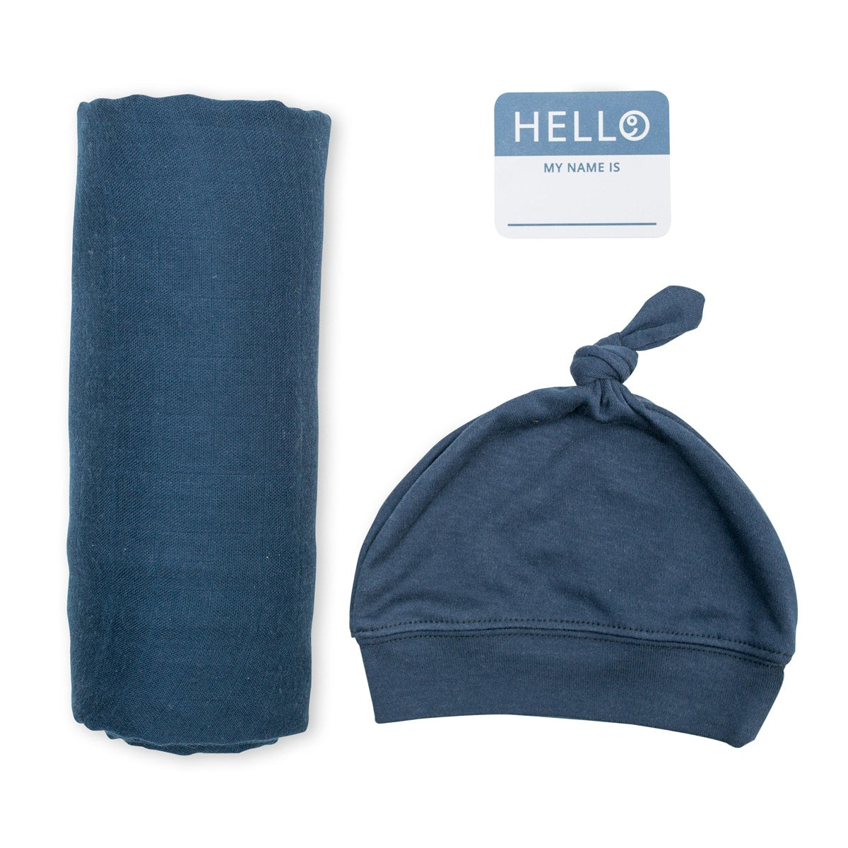 HELLO WORLD HAT & SWADDLE SET - NAVY