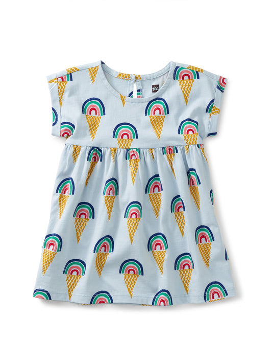 TEA EMPIRE BABY DRESS - RAINBOW CONES IN BLUE