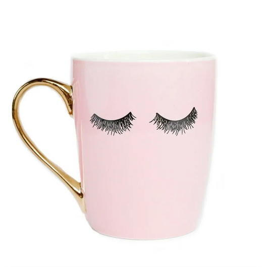 EYELASHES PINK AND GOLD COFFEE MUG - 16OZ