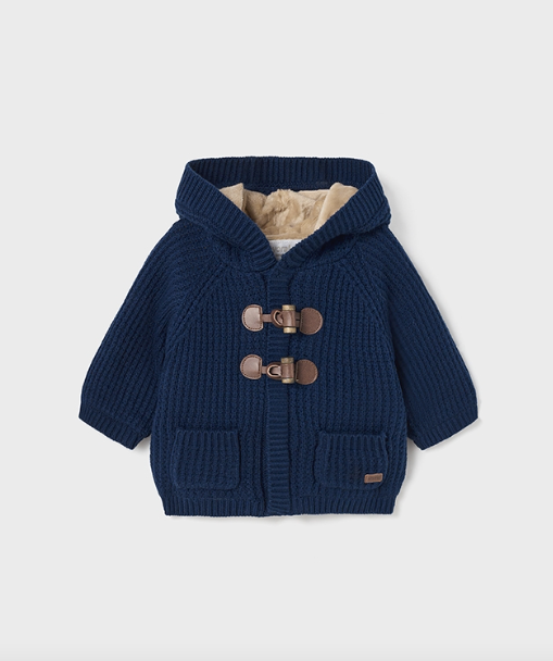 NAVY BLUE CARDIGAN HOODED KNIT