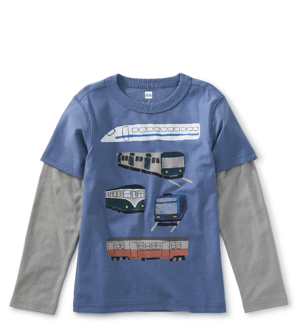 TRAINS LAYERED GRAPHIC TEE