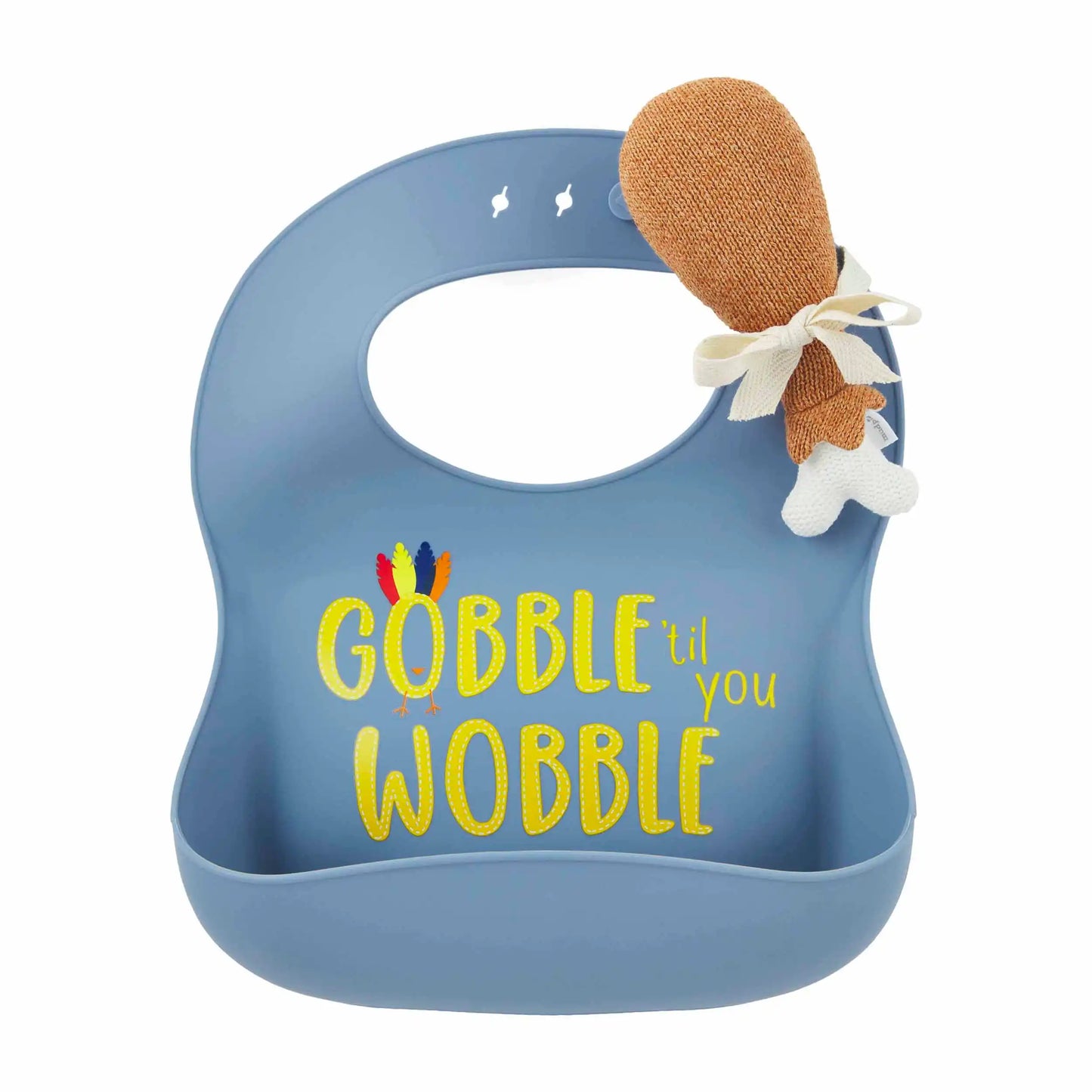 BLUE THANKSGIVING SILICONE BIB SET