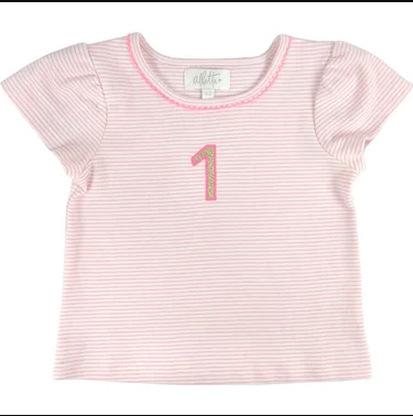 1ST YEAR BIRTHDAY PINK STRIPE TSHIRT