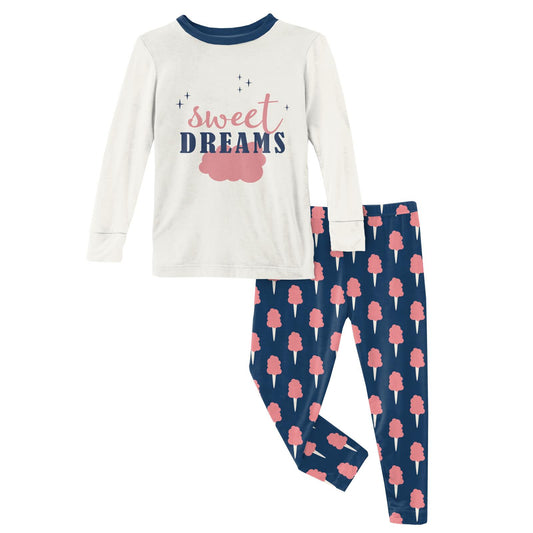 KICKEE PANTS LONG SLEEVE GRAPHIC TEE PAJAMA SET - NAVY COTTON CANDY