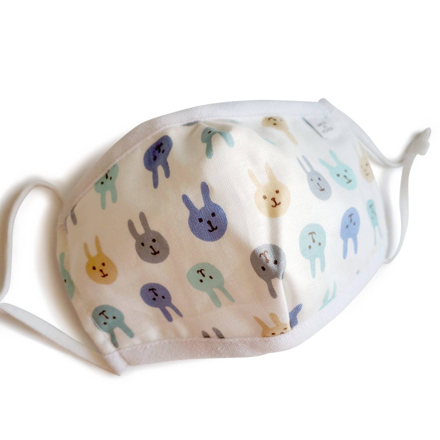 KIDS REUSABLE/WASHABLE COTTON FACE MASK - ADJUSTABLE - BUNNY-BLUE
