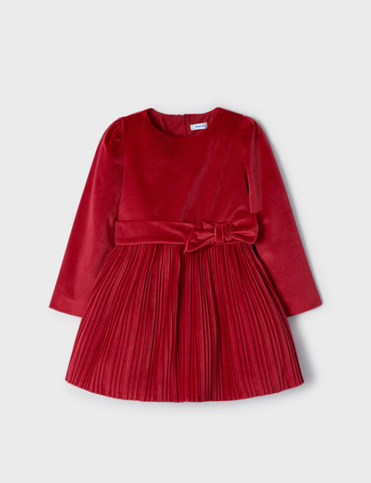 MAYORAL PLEATED VELVET DRESS - RED