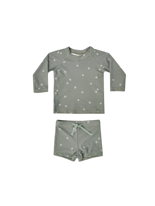 QUINCY MAE BOYS RASHGUARD + SHORT SET - SEA GREEN