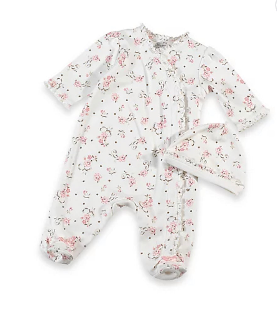 VINTAGE ROSE FOOTED ONE-PIECE AND HAT