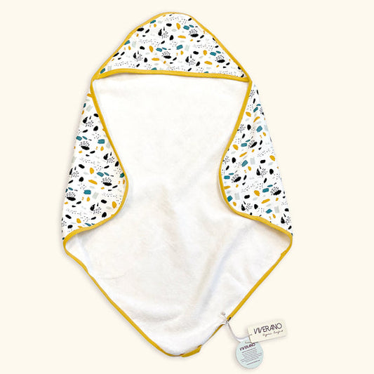BLOOM REVERSIBLE BABY HOODED TOWEL - NATURAL