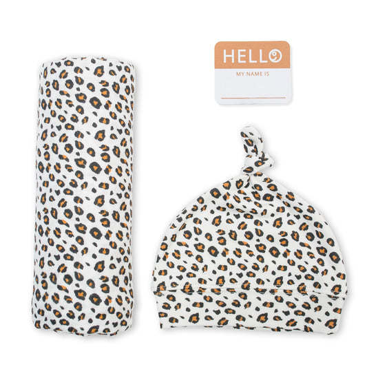 HELLO WORLD HAT & SWADDLE SET - LEOPARD