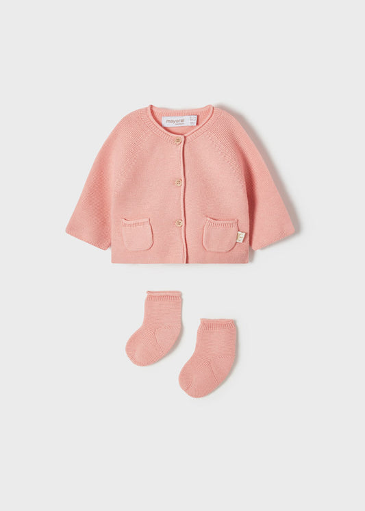 MAYORAL LONG CARDIGAN AND SOCKS - PINK