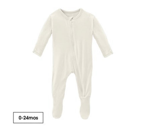 KICKEE PANTS SOLID FOOTIE WITH ZIPPER - NATURAL