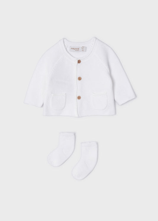 MAYORAL LONG CARDIGAN AND SOCKS - WHITE