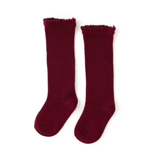 wine lace top knee socks