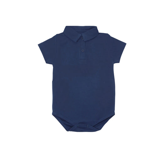 SHORT SLEEVE POLO ONESIE IN NAVY