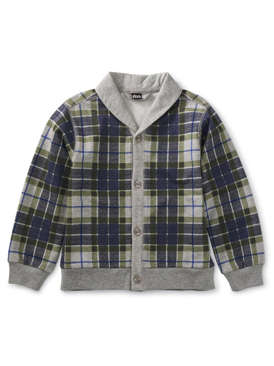 SHAWL COLLAR PLAID CARDIGAN