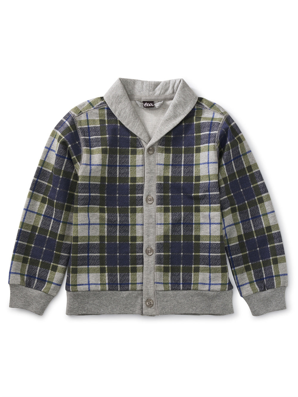 SHAWL COLLAR PLAID CARDIGAN