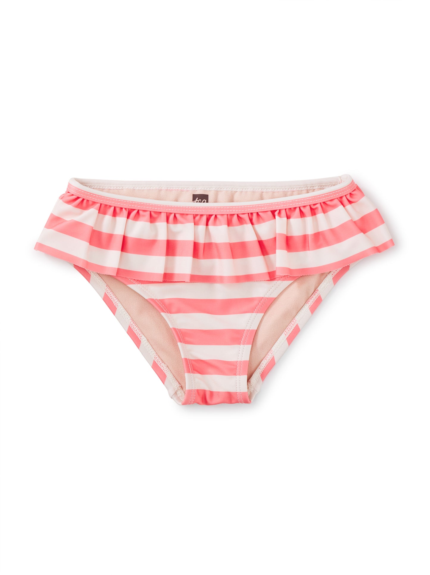 TEA RUFFLED BIKINI BOTTOMS - SWIM STRIPE IN BUBBLE GUM