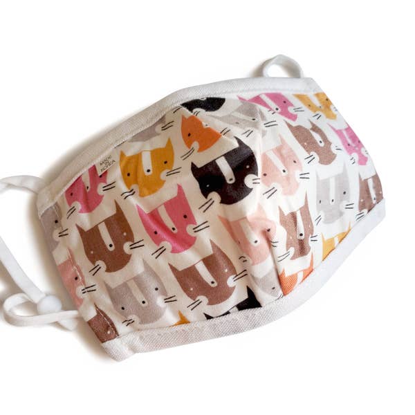 KIDS REUSABLE/WASHABLE COTTON FACE MASK - ADJUSTABLE - FOX-PINK