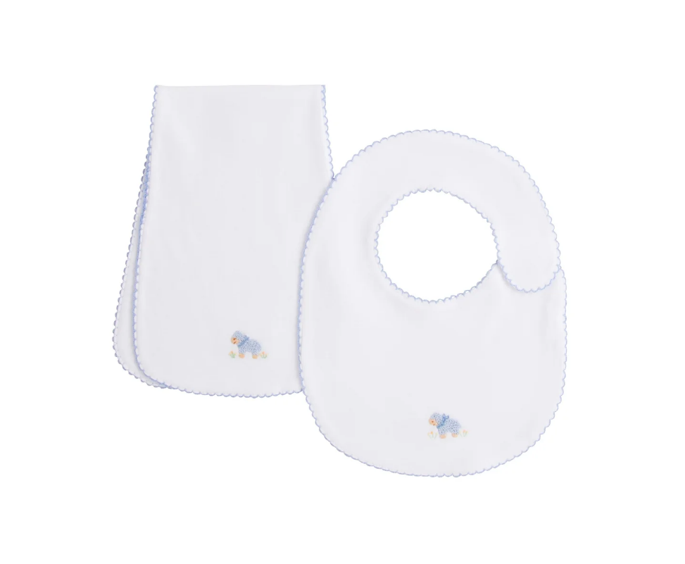 LITTLE ENGLISH PINPOINT BIB N' BURP SET SHEEP