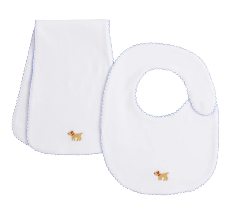 LITTLE ENGLISH PINPOINT BIB N' BURP SET BLUE LAB