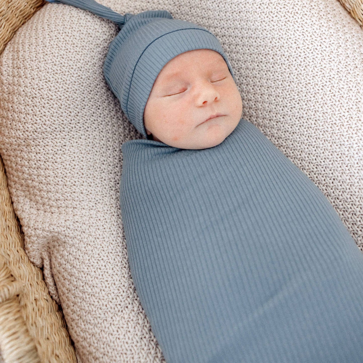 COPPER PEARL RIB KNIT SWADDLE BLANKET -ATLANTIC