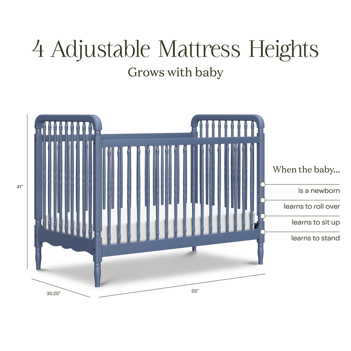 Liberty 3-in-1 Convertible Spindle Crib w/Toddler Bed Conversion Kit in Dusty Rose