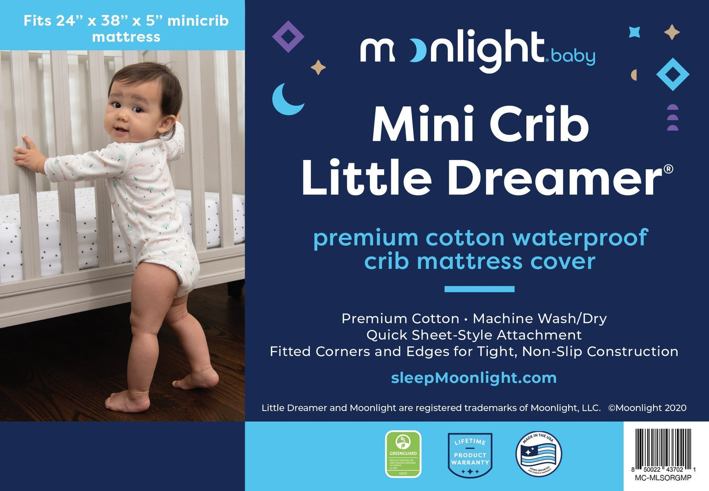 MOONLIGHT SLUMBER MINI CRIB LITTLE DREAMER PREMIUM COTTON WATERPROOF MATTRESS COVER