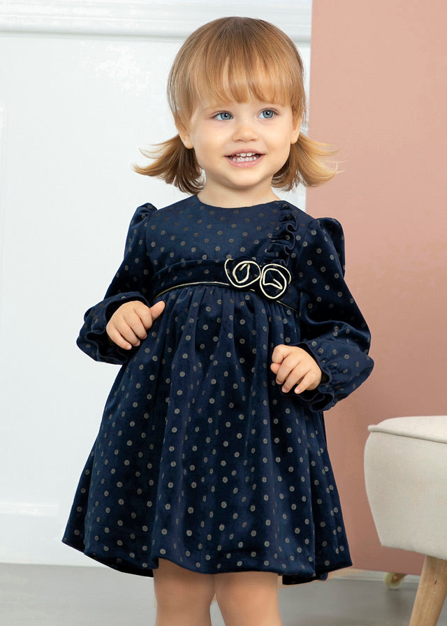 Abel & Lula Velvet Polka Dot Dress - NAVY 12M (12-18 MONTHS) Abel & Lula Velvet Polka Dot Dress - NAVY 12M (12-18 MONTHS)