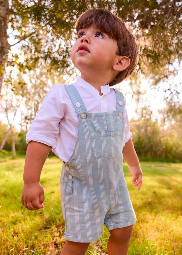 MAYORAL LINEN STRIPED DUNGAREE JADE