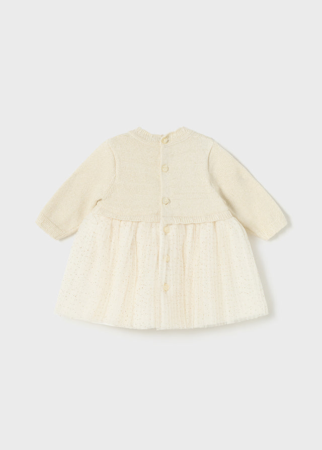 Mayoral Champagne Pleated Knit Tulle Dress - 4-6 Months Mayoral Champagne Pleated Knit Tulle Dress - 4-6 Months
